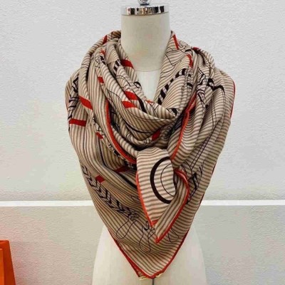 Hermes Grey Orange Panoplie Equestre Eyeliner Shawl 140