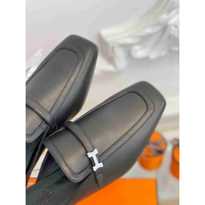 Hermes Groupie Mules in Black Calfskin