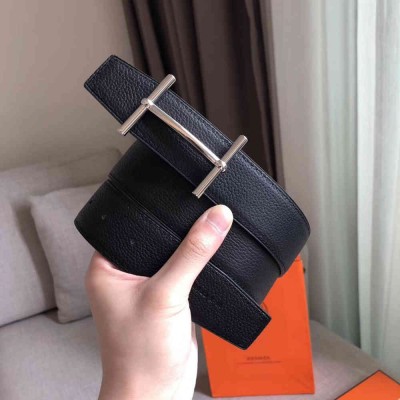 Hermes H d'Ancre Reversible Belt In Black Ardoise Leather