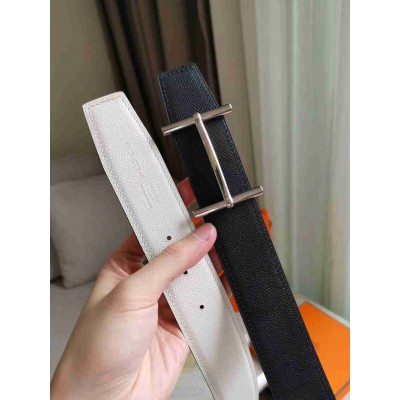 Hermes H d'Ancre Reversible Belt In Black White Epsom Leather