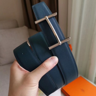 Hermes H d'Ancre Reversible Belt In Blue White Epsom Leather