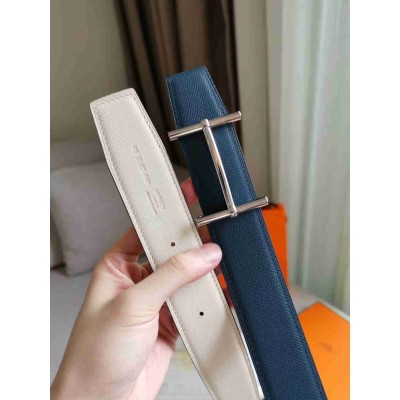 Hermes H d'Ancre Reversible Belt In Blue White Epsom Leather