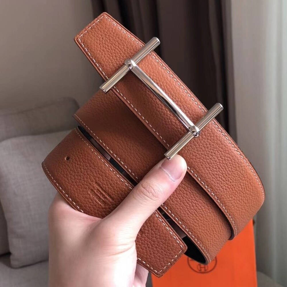 Hermes H d'Ancre Reversible Belt In Brown Noir Leather