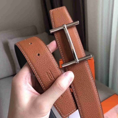 Hermes H d'Ancre Reversible Belt In Brown Noir Leather