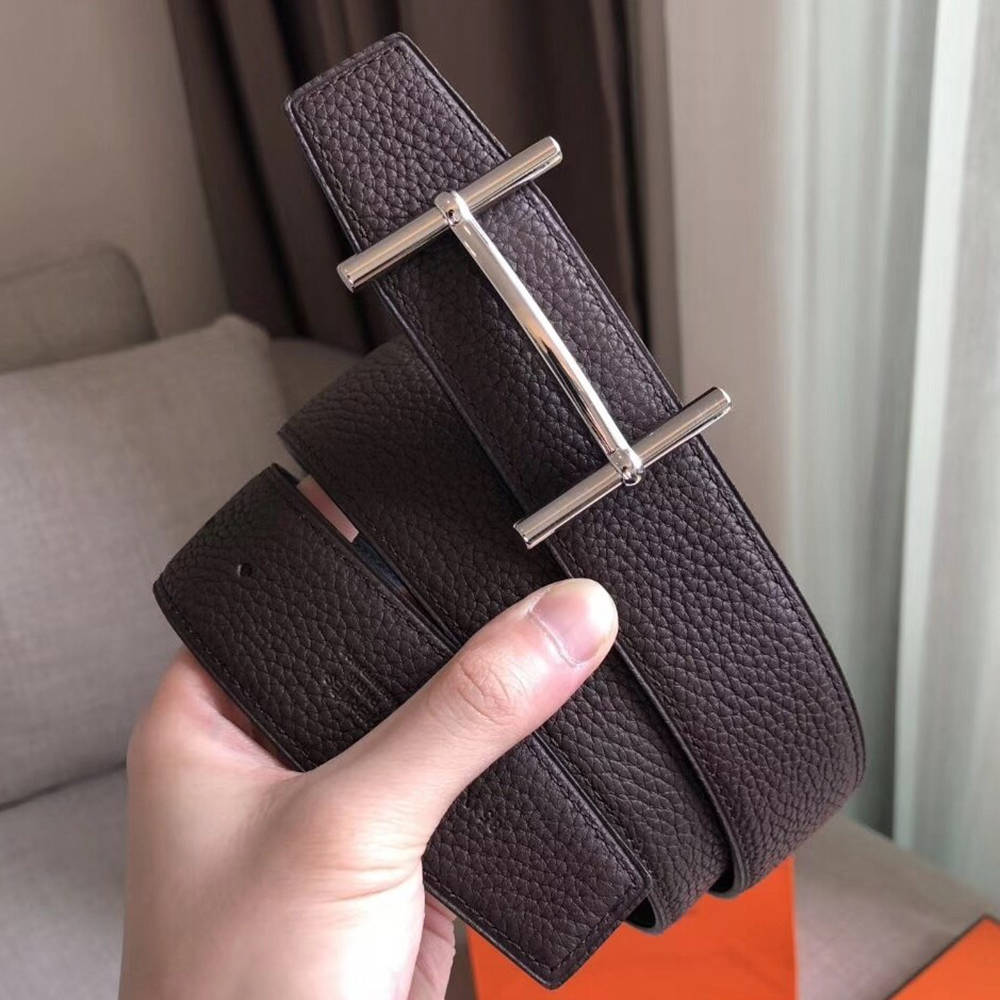Hermes H d'Ancre Reversible Belt In Cafe Noir Leather