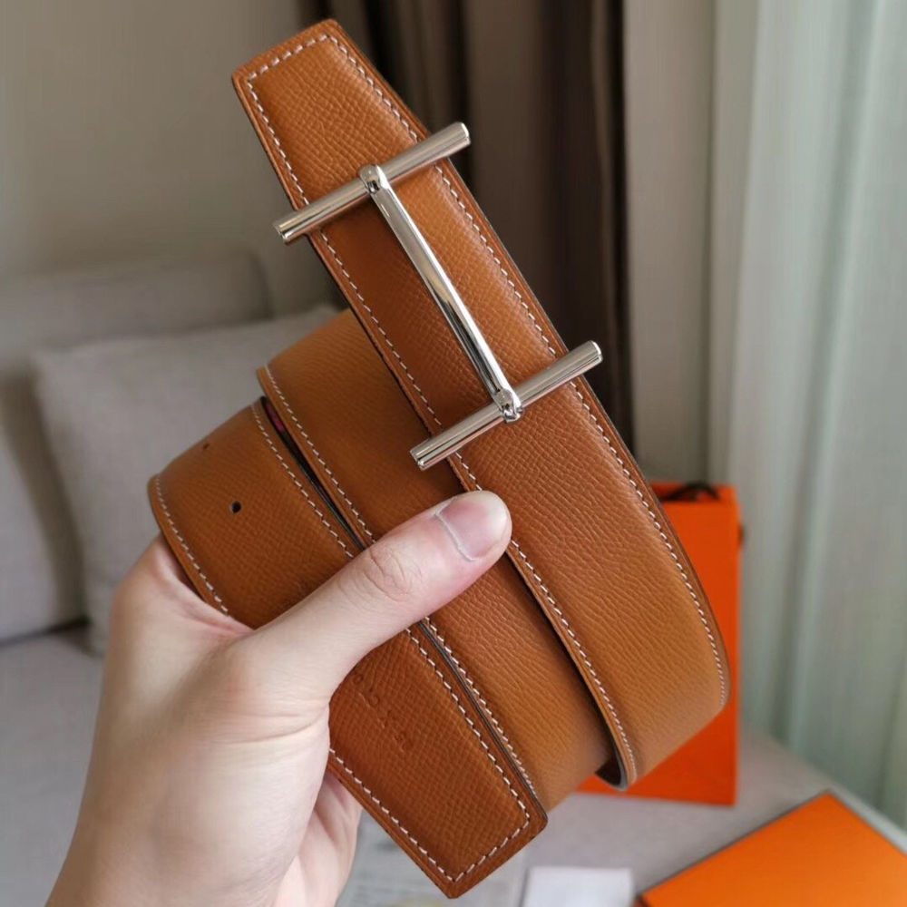 Hermes H d'Ancre Reversible Belt In Gold Red Epsom Leather