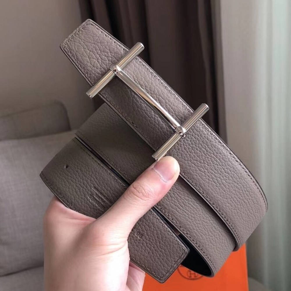 Hermes H d'Ancre Reversible Belt In Grey Noir Leather
