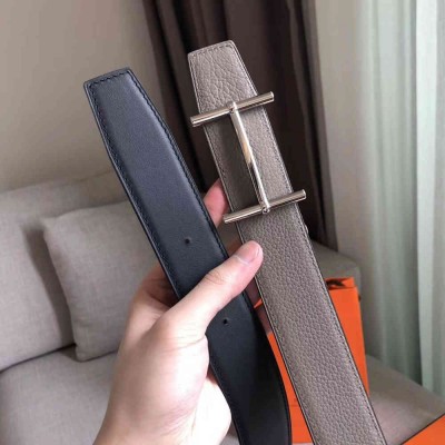 Hermes H d'Ancre Reversible Belt In Grey Noir Leather