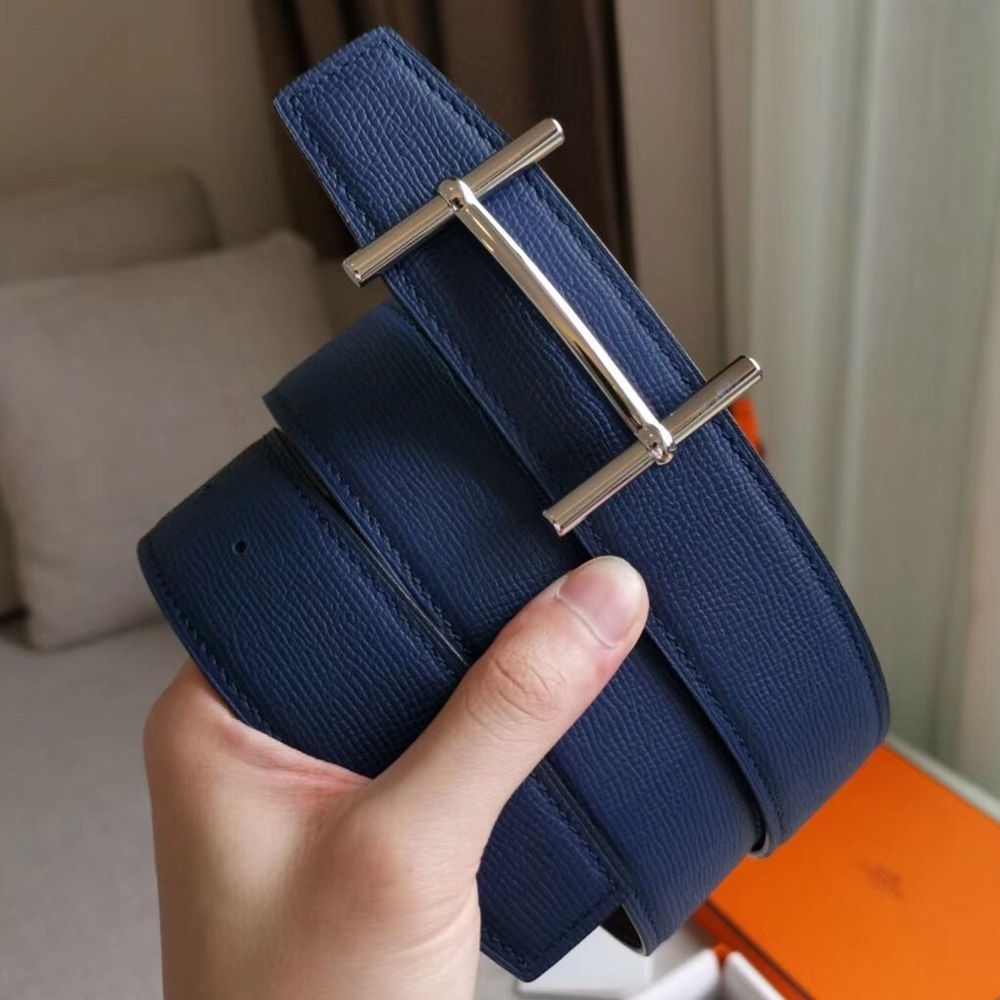 Hermes H d'Ancre Reversible Belt In Indigo Black Epsom Leather
