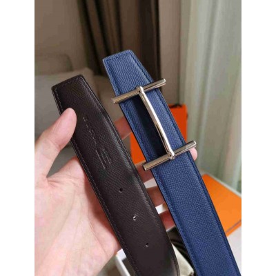 Hermes H d'Ancre Reversible Belt In Indigo Black Epsom Leather