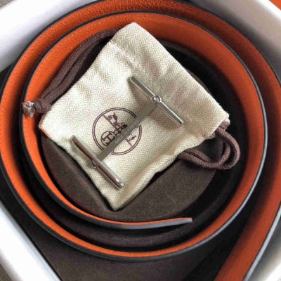 Hermes H d'Ancre Reversible Belt In Orange Noir Leather