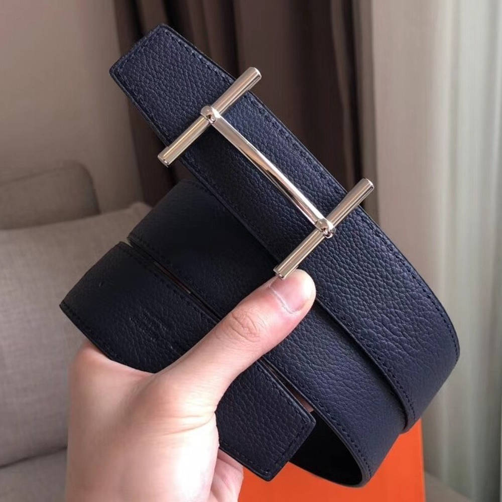Hermes H d'Ancre Reversible Belt In Sapphire Ardoise Leather