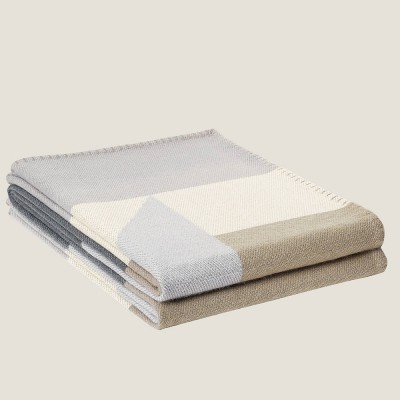 Hermes H Drapeau Blanket in Acier and Perle Cashmere