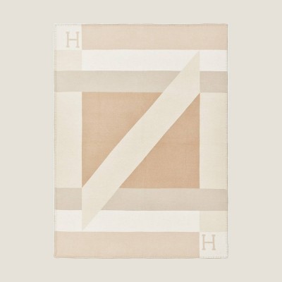 Hermes H Drapeau Blanket in Naturel and Grege Cashmere