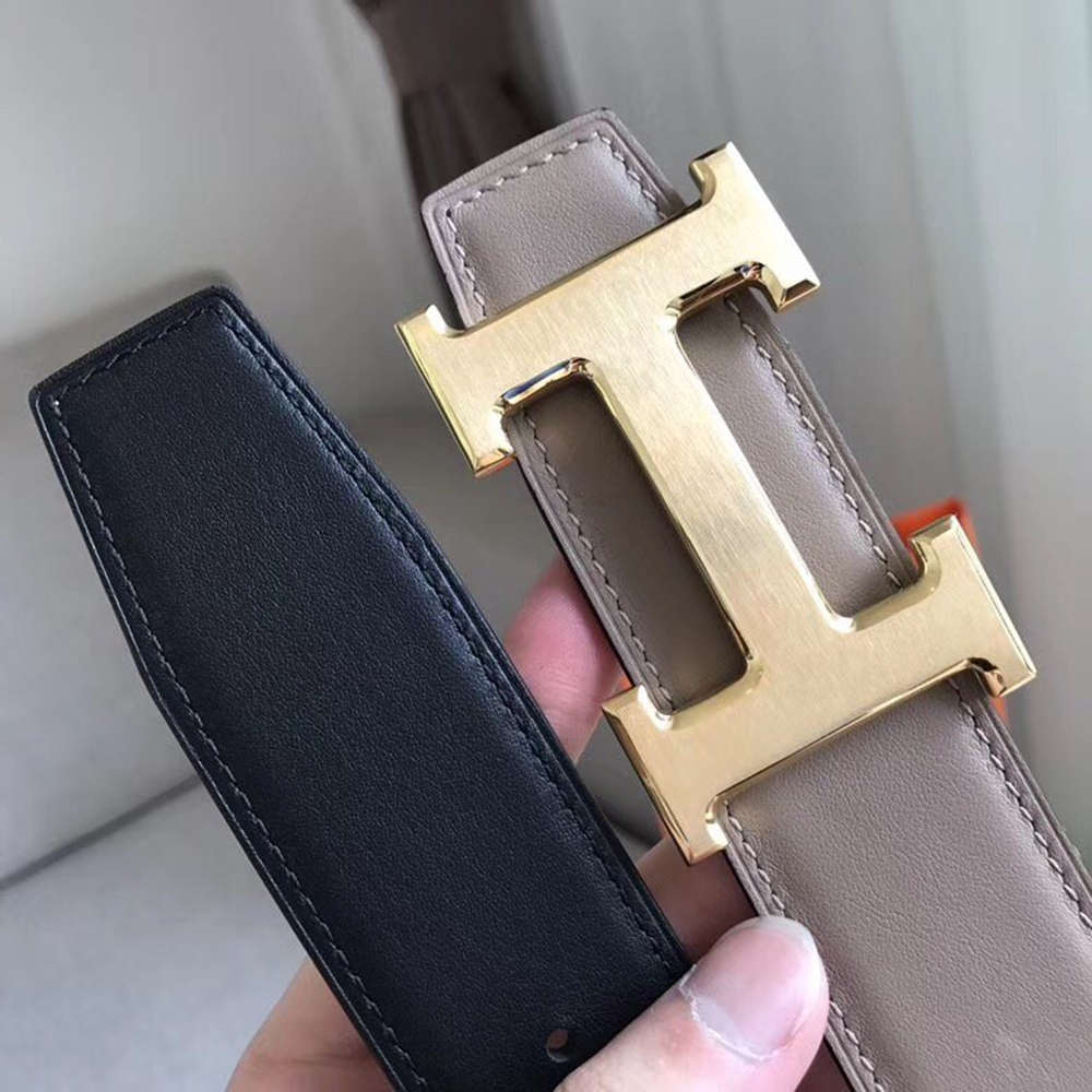Hermes H Reversible Belt In Grey Black Swift Leather