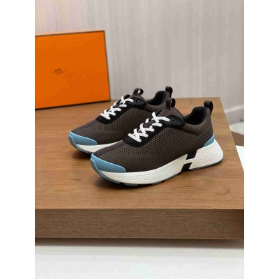Hermes Heros Sneakers in Black Knit and Black Suede