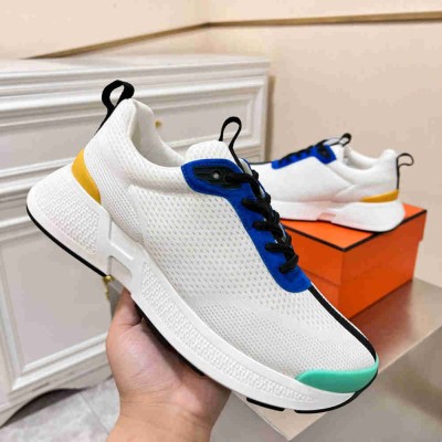 Hermes Heros Sneakers in White Knit and Blue Suede