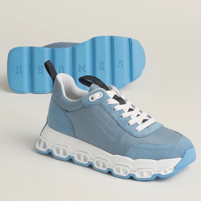 Hermes Impulse Sneakers in Blue Fabric and Leather