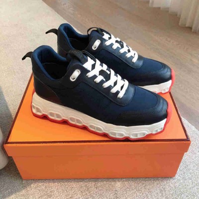 Hermes Impulse Sneakers in Navy Fabric and Leather