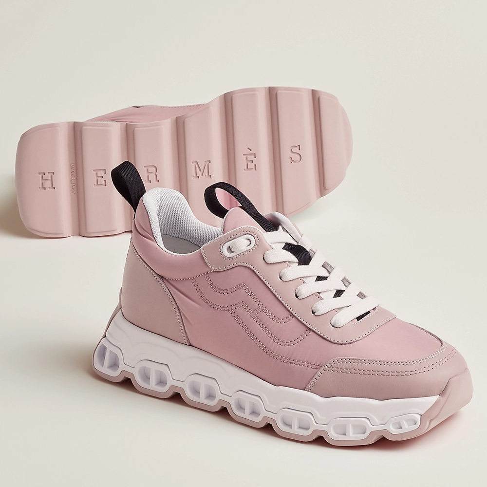 Hermes Impulse Sneakers in Pink Fabric and Leather