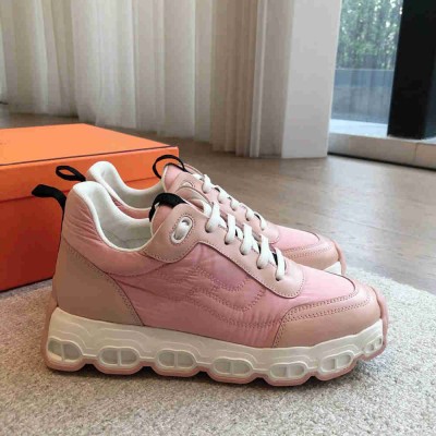 Hermes Impulse Sneakers in Pink Fabric and Leather