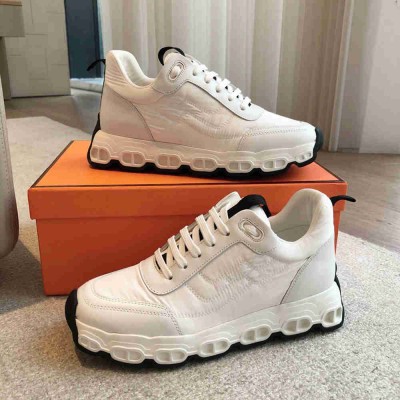 Hermes Impulse Sneakers in White Fabric and Leather