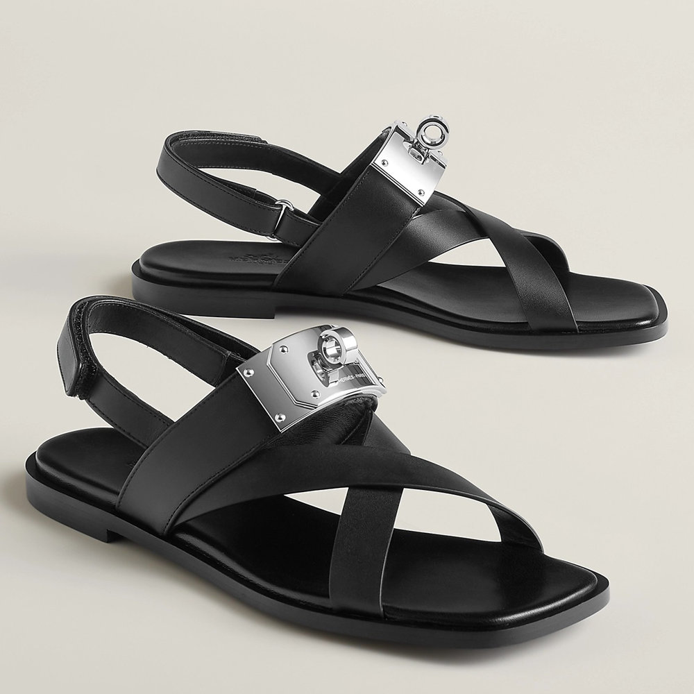Hermes Ines Sandals in Black Leather