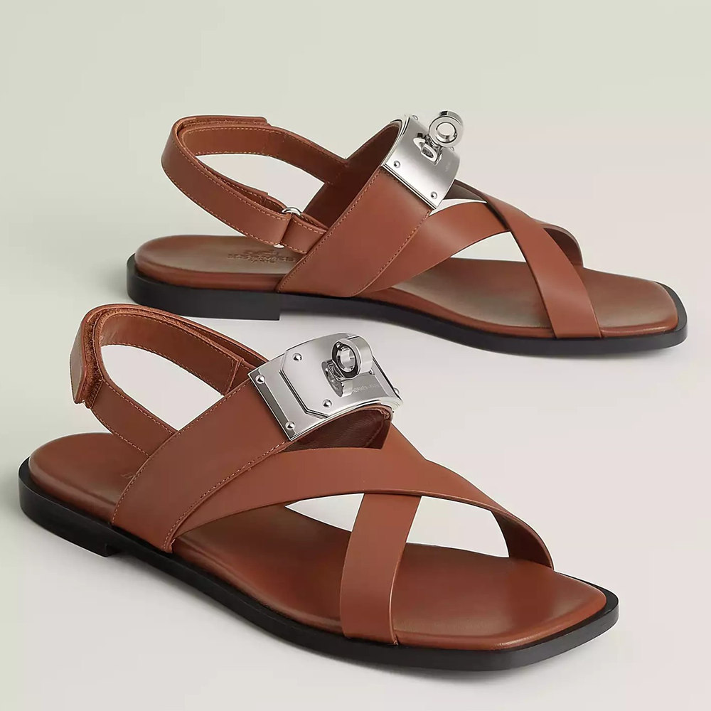 Hermes Ines Sandals in Brown Leather