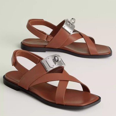 Hermes Ines Sandals in Brown Leather
