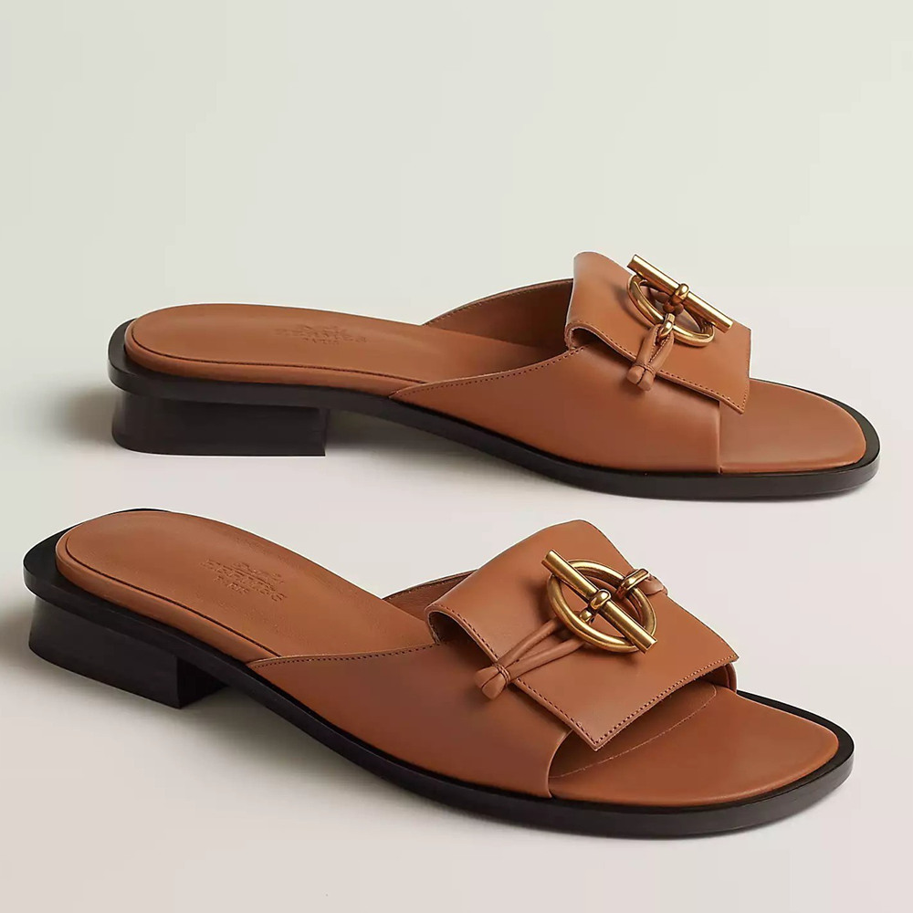 Hermes Isle Sandals in Brown Leather