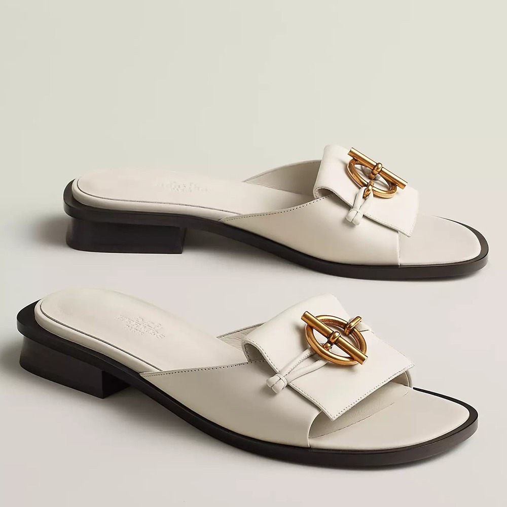 Hermes Isle Sandals in White Leather