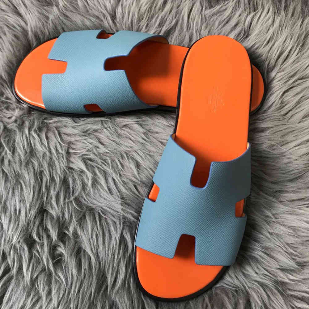 Hermes Izmir Sandals In Blue Epsom Calfskin