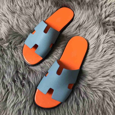 Hermes Izmir Sandals In Blue Epsom Calfskin