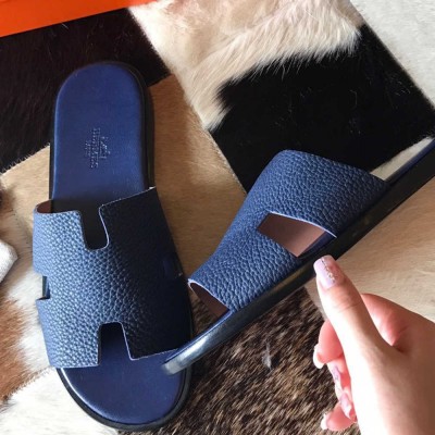 Hermes Izmir Sandals In Blue Saphir Clemence Leather