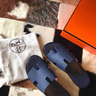 Hermes Izmir Sandals In Blue Saphir Clemence Leather