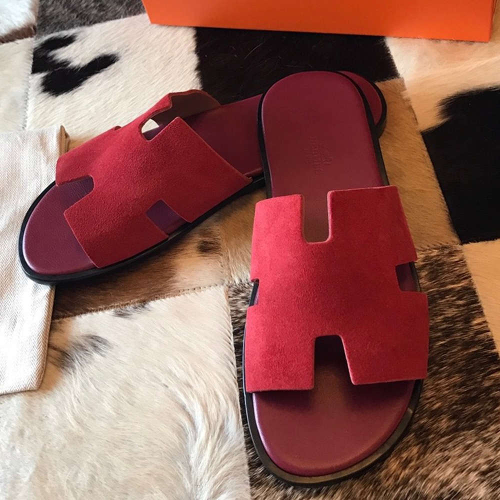 Hermes Izmir Sandals In Bordeaux Suede Calfskin