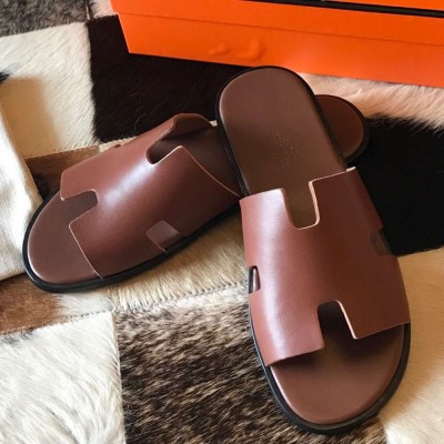 Hermes Izmir Sandals In Brown Swift Calfskin