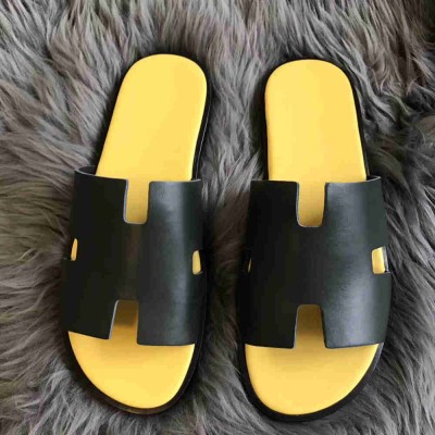 Hermes Izmir Sandals In Noir Swift Calfskin