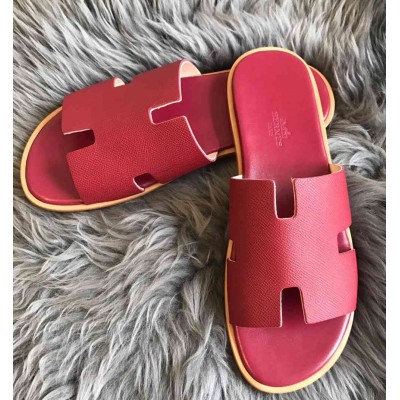 Hermes Izmir Sandals In Red Epsom Calfskin