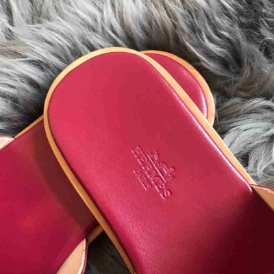 Hermes Izmir Sandals In Red Epsom Calfskin