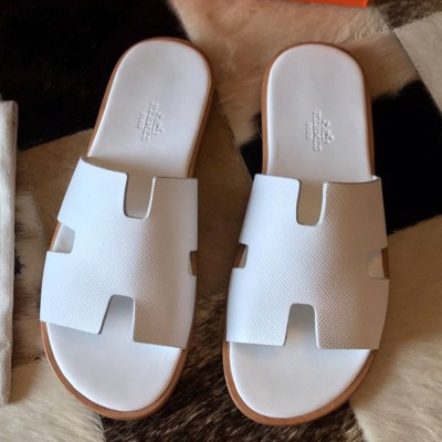 Hermes Izmir Sandals In White Epsom Calfskin