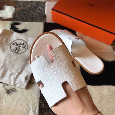 Hermes Izmir Sandals In White Epsom Calfskin