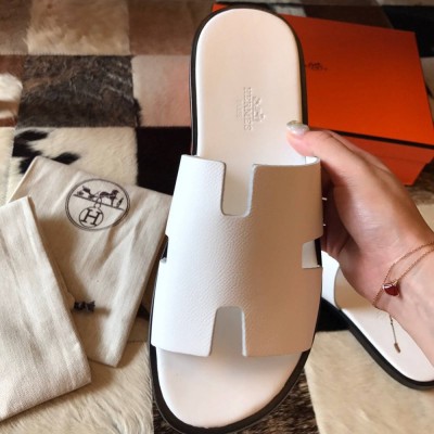 Hermes Izmir Sandals In White Epsom Leather