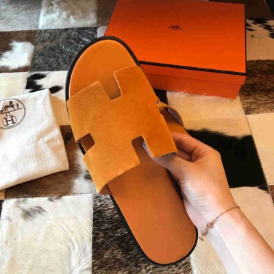 Hermes Izmir Sandals In Yellow Suede Calfskin