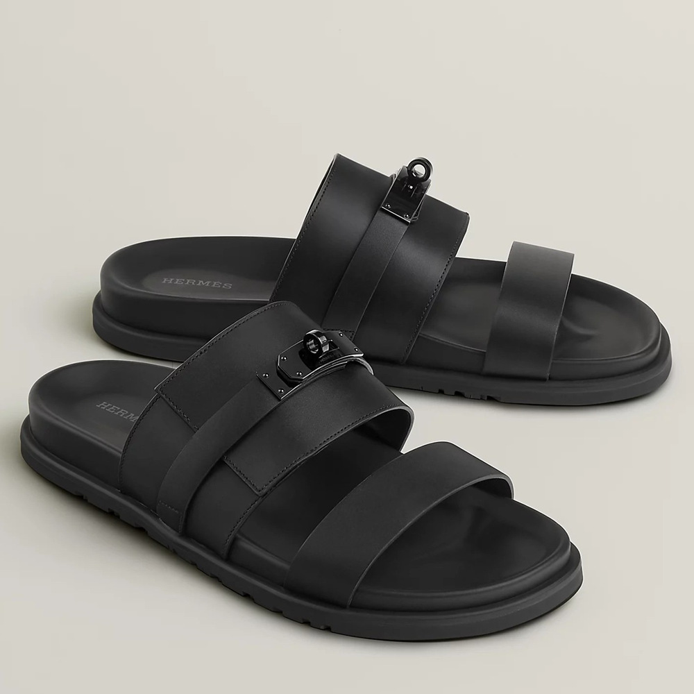 Hermes Jackson Sandal in Black Calfskin