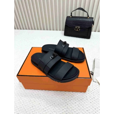 Hermes Jackson Sandal in Black Calfskin