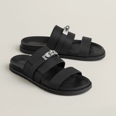 Hermes Jackson Sandal in Black Epsom Calfskin