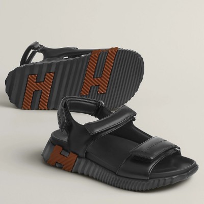 Hermes Junior Sandals in Black Nappa Leather