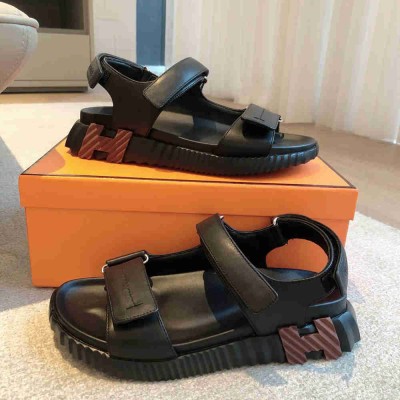 Hermes Junior Sandals in Black Nappa Leather
