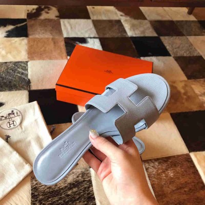 Hermes Oasis Slide Sandals 50mm In Blue Lin Epsom Calfskin